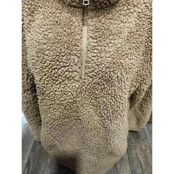 Womens GAP Sherpa Fleece Quarter Zip Jacket Size Medium brown - Picture 2 of 6
